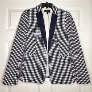 J.Crew Puckered Gingham Blazer – Navy & White – Size 2
